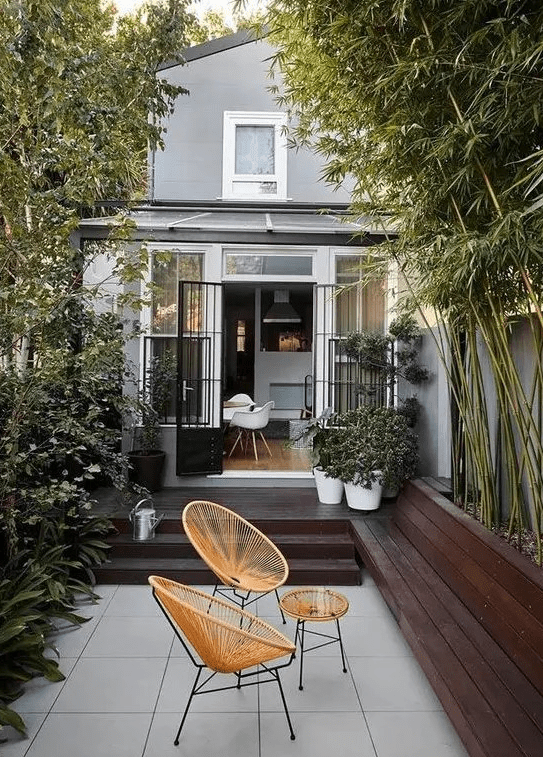 a minimalist neutral patio design