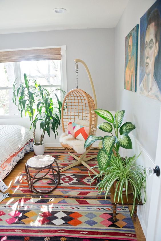 a colorful boho rug like this one will easily add interest to any space where you throw it