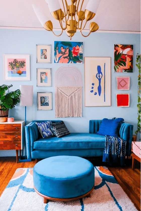 a stylish maximalist living room