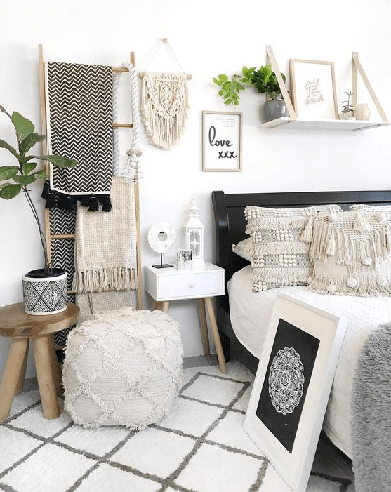 keep the textiles neutral and monochromatic playing with textures – adding tassels and fringe to the textiles and all over