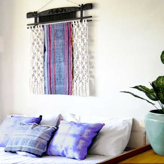 macrame hangings are very popular for boho decor, you may create one yourself