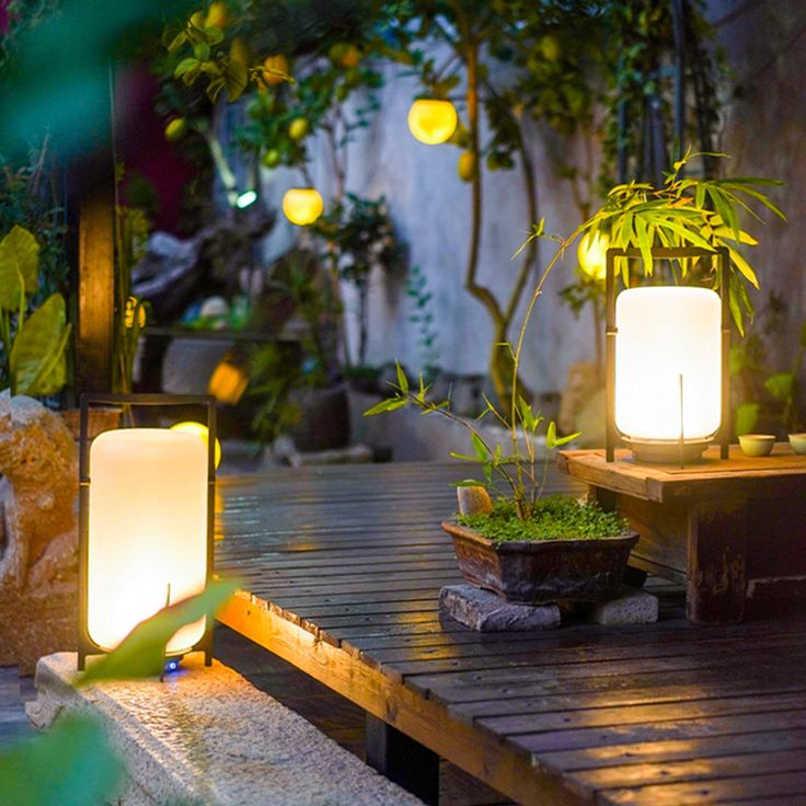 portable floor and table outdoor lamps with bamboo frames are perfect for a modern space