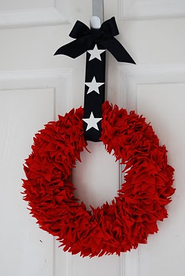 4th Of July Wreath Of Felt Stars And Navy Ribbon