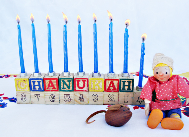 DIY Hanukkah Menorah From Alphabet Blocks