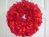 Shabby Chick Recycled Red Rag Fabric Wreath