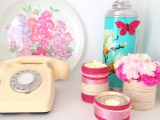 yarn wrapped tin can vases and votives