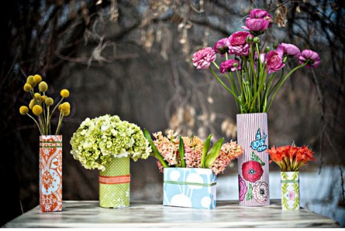 scrapbook paper tin can vases (via ruffledblog)