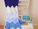 crocheted blue blanket