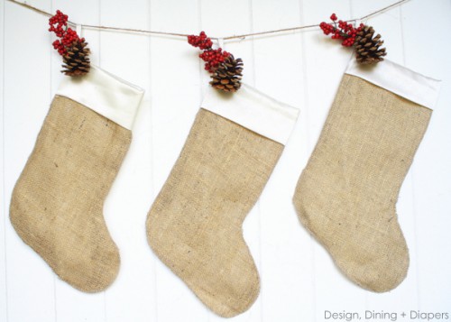 simple burlap Christmas stockings (via designdininganddiapers)