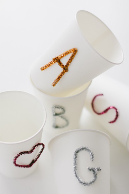 party cups with letters (via shelterness)