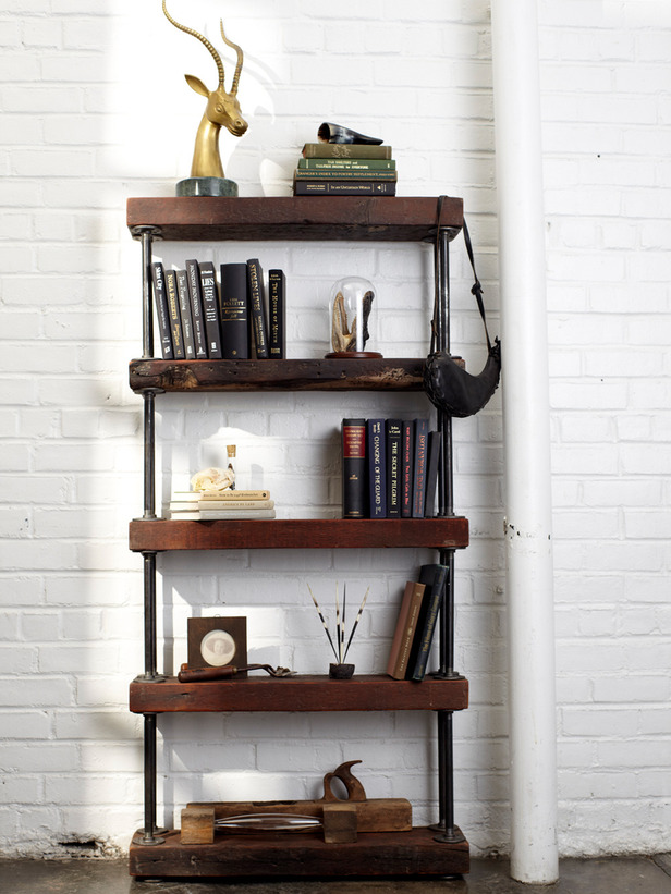 industrial rustic bookshelf (via hgtv)