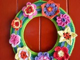 DIY crocheted flower wreath