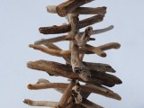 driftwood Christmas tree with ribbon