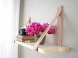 wood leather suspended shelf