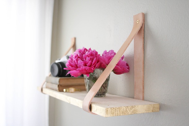 wood leather suspended shelf (via camillestyles)