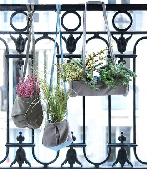 Handbag Planters To Organize A Balcony Garden