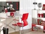 Bright Home Office With Red Accents
