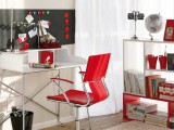 Bright Home Office With Red Accents