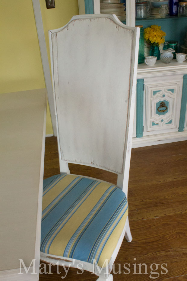 striped shabby chic kitchen chairs (via martysmusings)