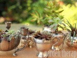 Charming Vintage Silver Garden Of Succulents