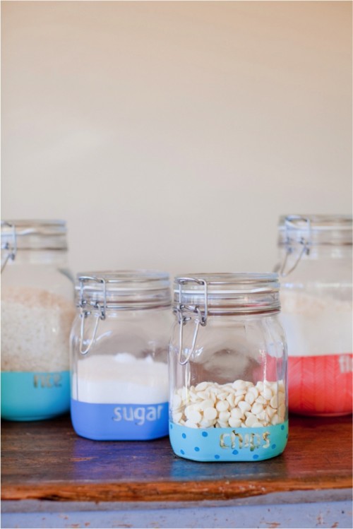 Cheerful And Bold DIY Dipped Kitchen Jars