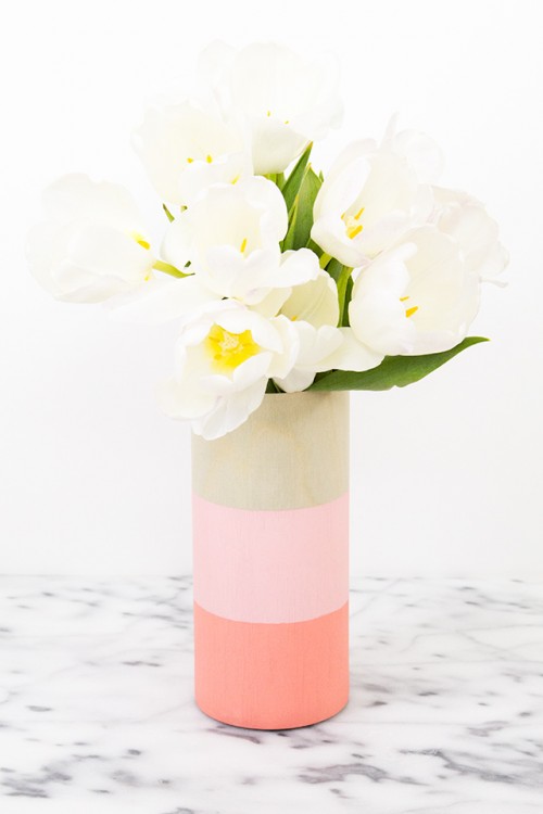 Cheerful DIY Color Blocked Wood Vases