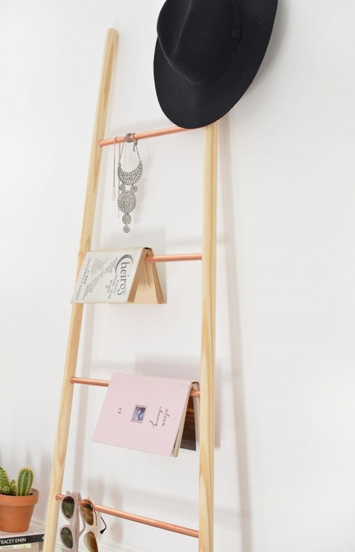 Chic DIY Copper And Wood Ladder Shelf
