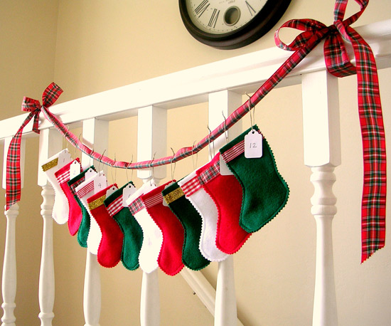 You can hang a stockings garland virtually anywhere. Staircase's railing is a quite obvious choice.