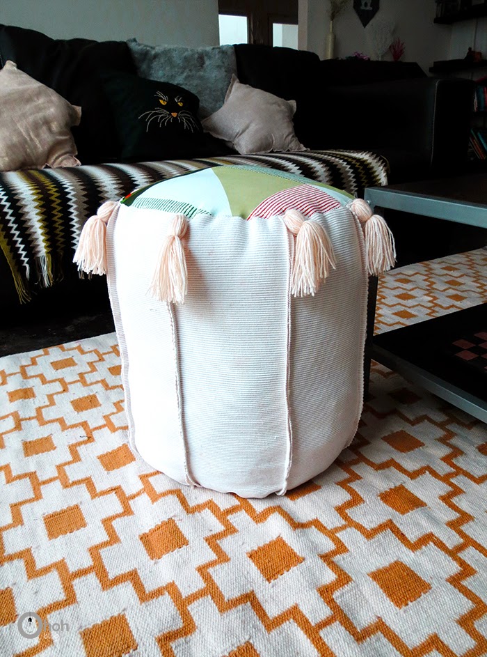Picture Of colorful diy tassel pouf from old fabric straps  7