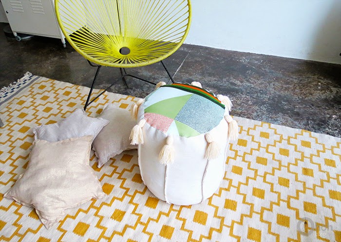 Picture Of colorful diy tassel pouf from old fabric straps  9