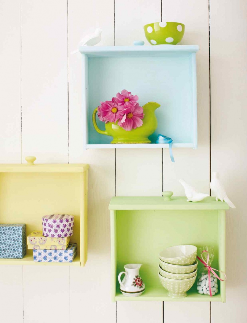 Colorful Diy Wall Storage Of Old Drawers