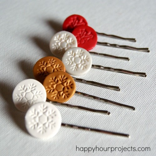 stamped polymer clay hair pins (via happyhourprojects)