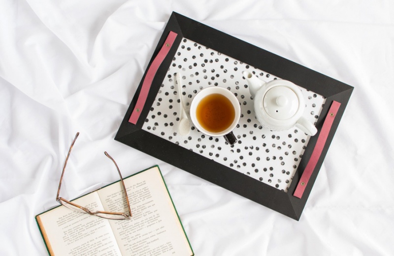 polka dot and leather tray