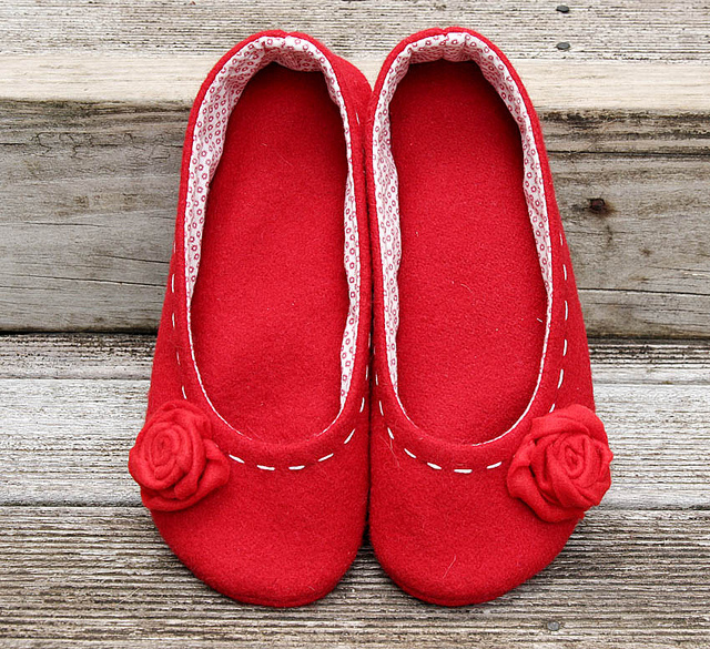 red wool slippers