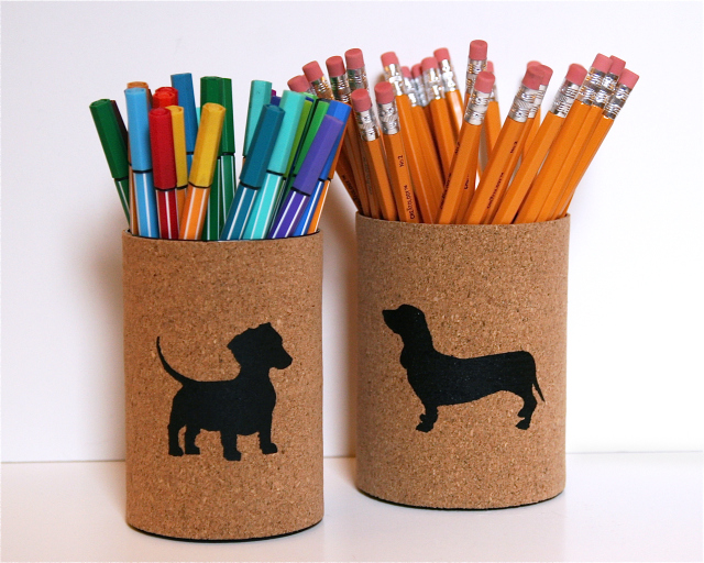 cork covered pencil cups