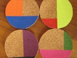color blocked cork coasters
