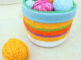 colorful yarn woven basket