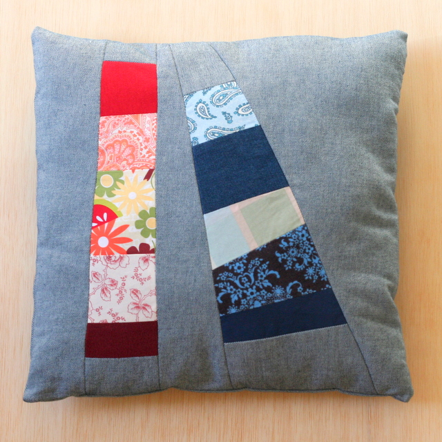 patchwork denim pillow