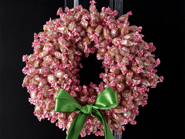 DIY Wrapped Candy Christmas Wreath (via foodnetwork)