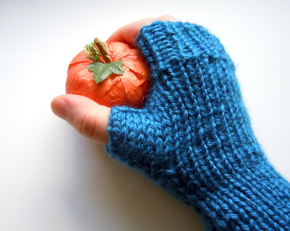 simple knitted blue gloves