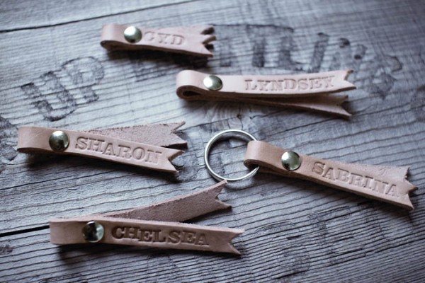 monogammed leather key chain