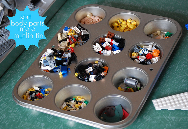 Lego Storage In A Muffet Tray (via makingchickensalad)