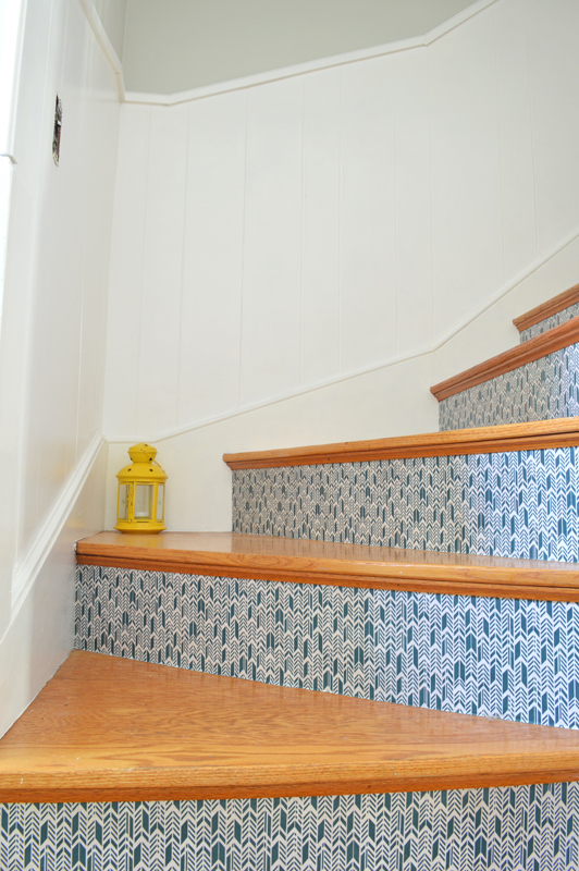 Picture Of cool diy stairwell makeover with fabric  2