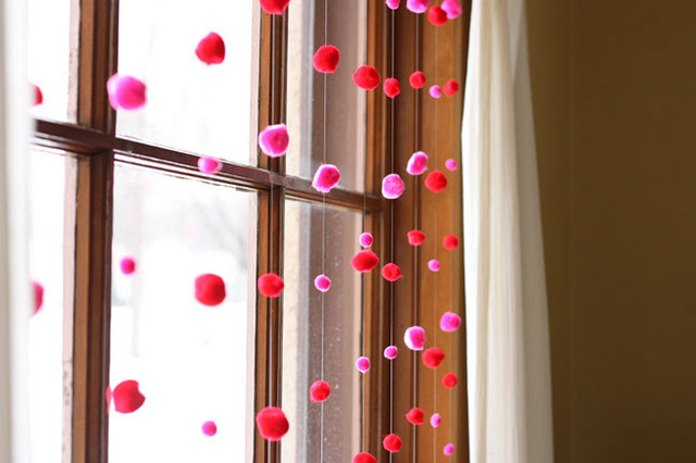 DIY Valentine Pom Pom Window Garland
