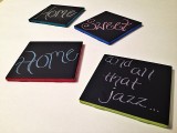 chalkboard coasters with colorful frame