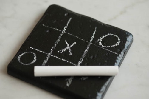 chalkboard coasters of ceramic tiles (via thesweetestoccasion)