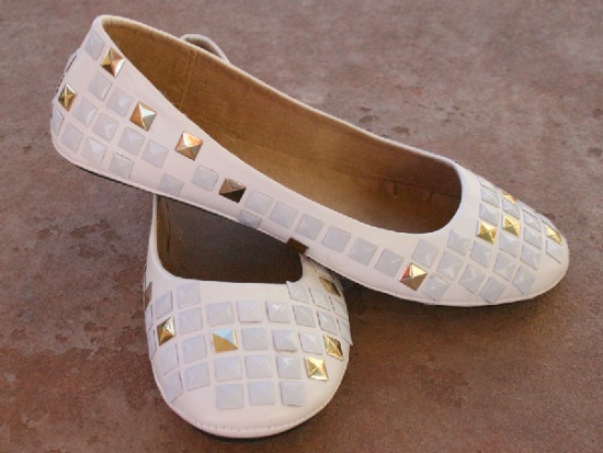 white flats with studs
