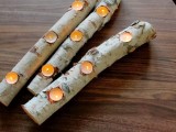 birch log candleholder