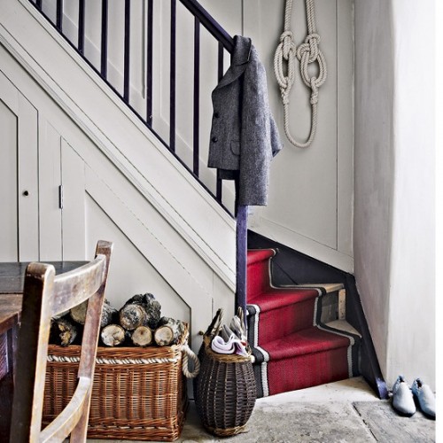 Even if your staircase is narrow and with an angle you can add a small runner to make your life safer.