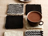 DIY Chocolate Pattern Knitted Coasters